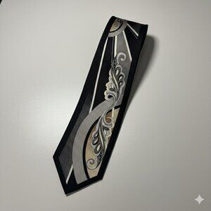 Impulse Silk Tie Black Gold Abstract Geometric Hand Made Italy Corporate Formal